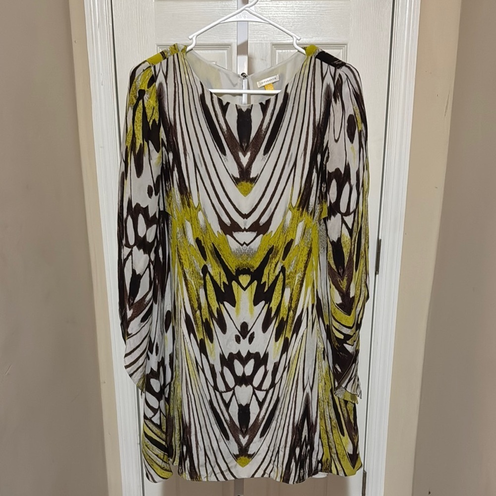 Leifsdottir 100% Silk Yellow and Brown Patterned Dress